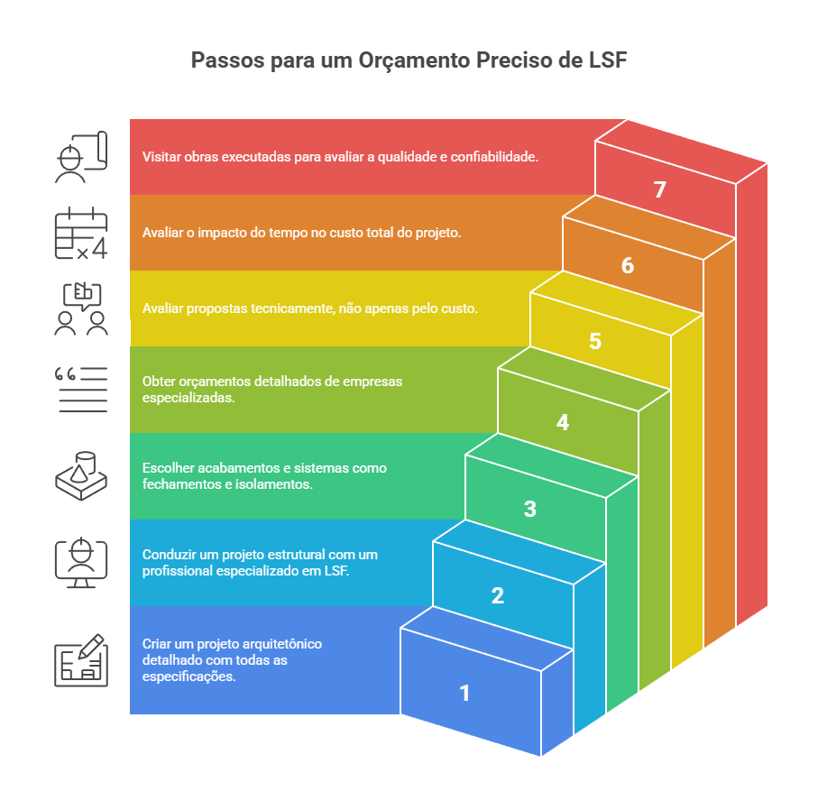 Infográfico mostrando o passo-a-passo de como obter orçamentos precisos para Light Steel Frame