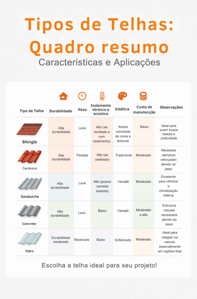 tipos de telhas diferentes