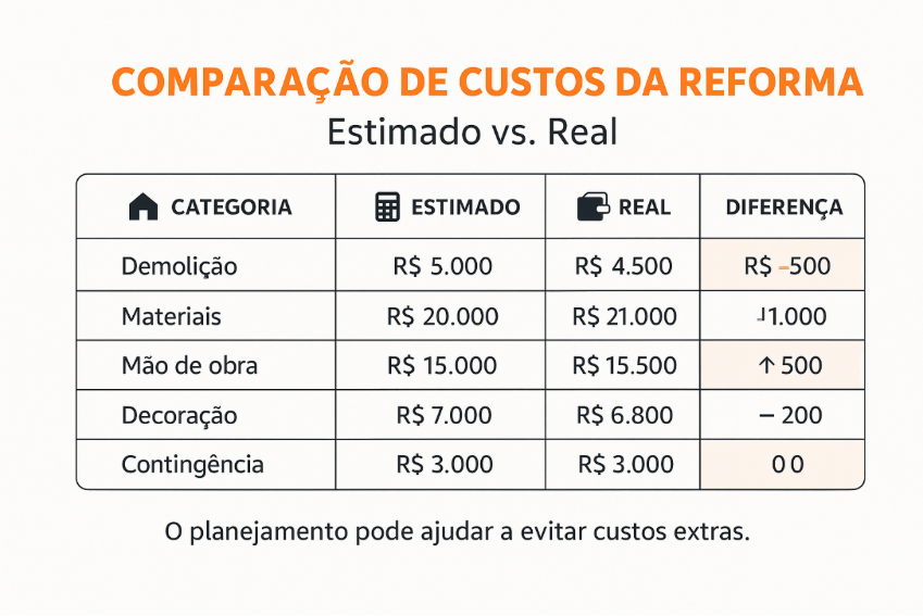 Exemplo de formatação planilha de controle de custos