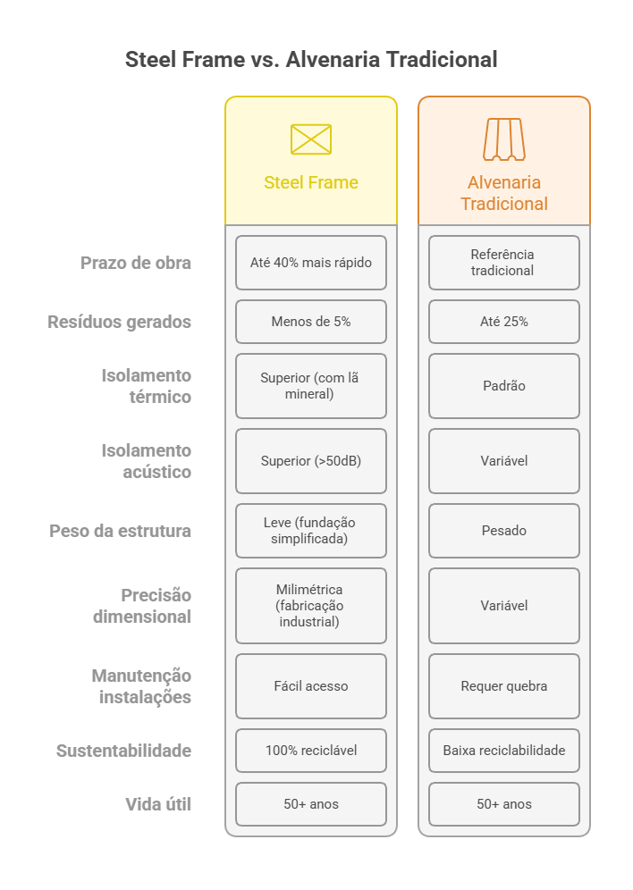 Comparativo técnico Steel Frame vs. Alvenaria